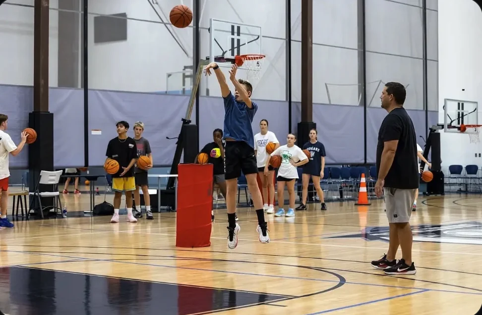 Players working through shooting reps with a coach during a session at Training Zone in Herriman, Utah